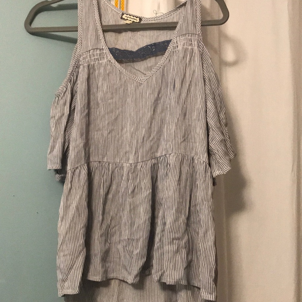 Open Shoulder Striped Blouse